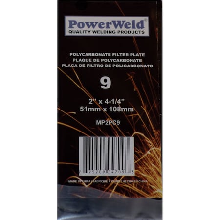 Powerweld Polycarbonate Filter Plate, 2 x 4-1/4, Shade No 9 MP2PC9